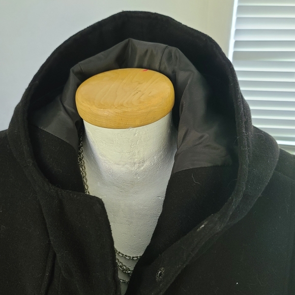 Woman Black Pea coat Jacket with Hood - Picture 4 of 6